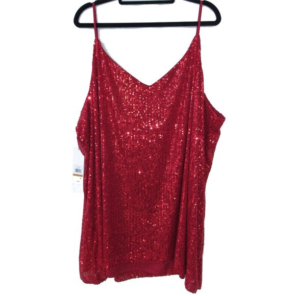 Calvin Klein Plus Size Red V-Neck Sleeveless Sequin Camisole Top Size 3X NWT - Picture 3 of 3